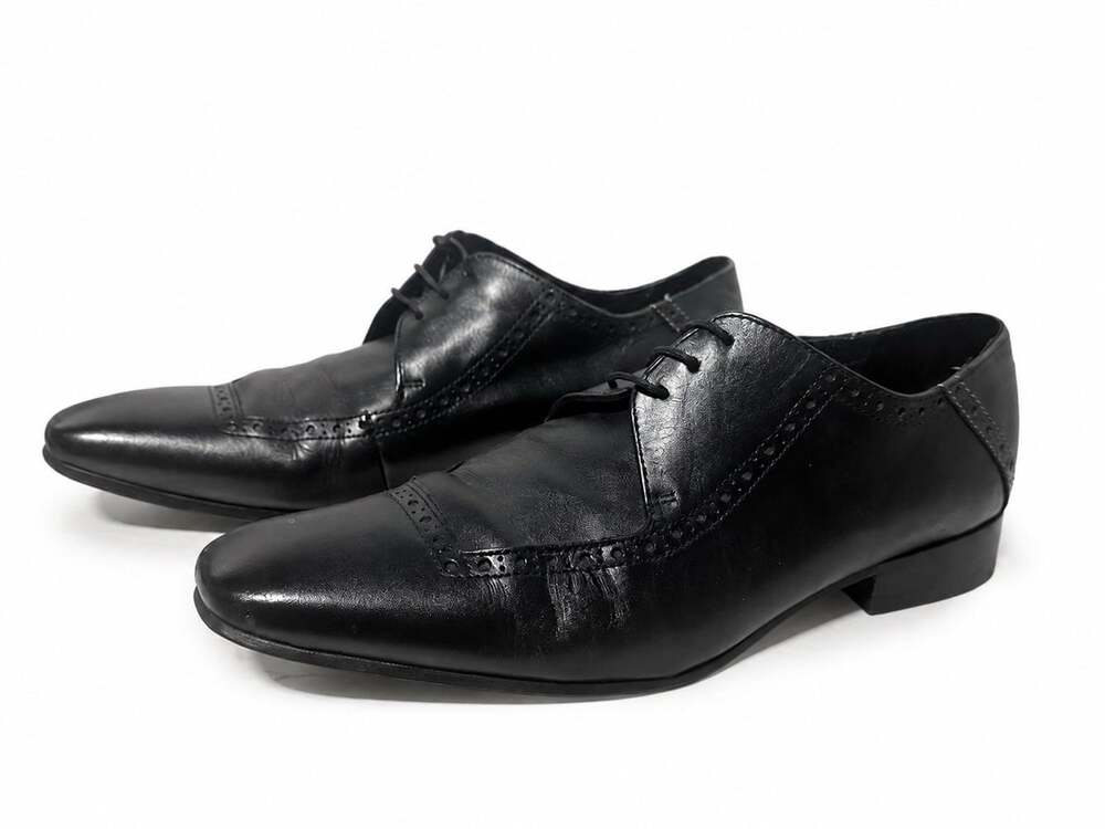 Ted Baker men black leather wingtip oxford dress shoes size 8 - Picture 2 of 6